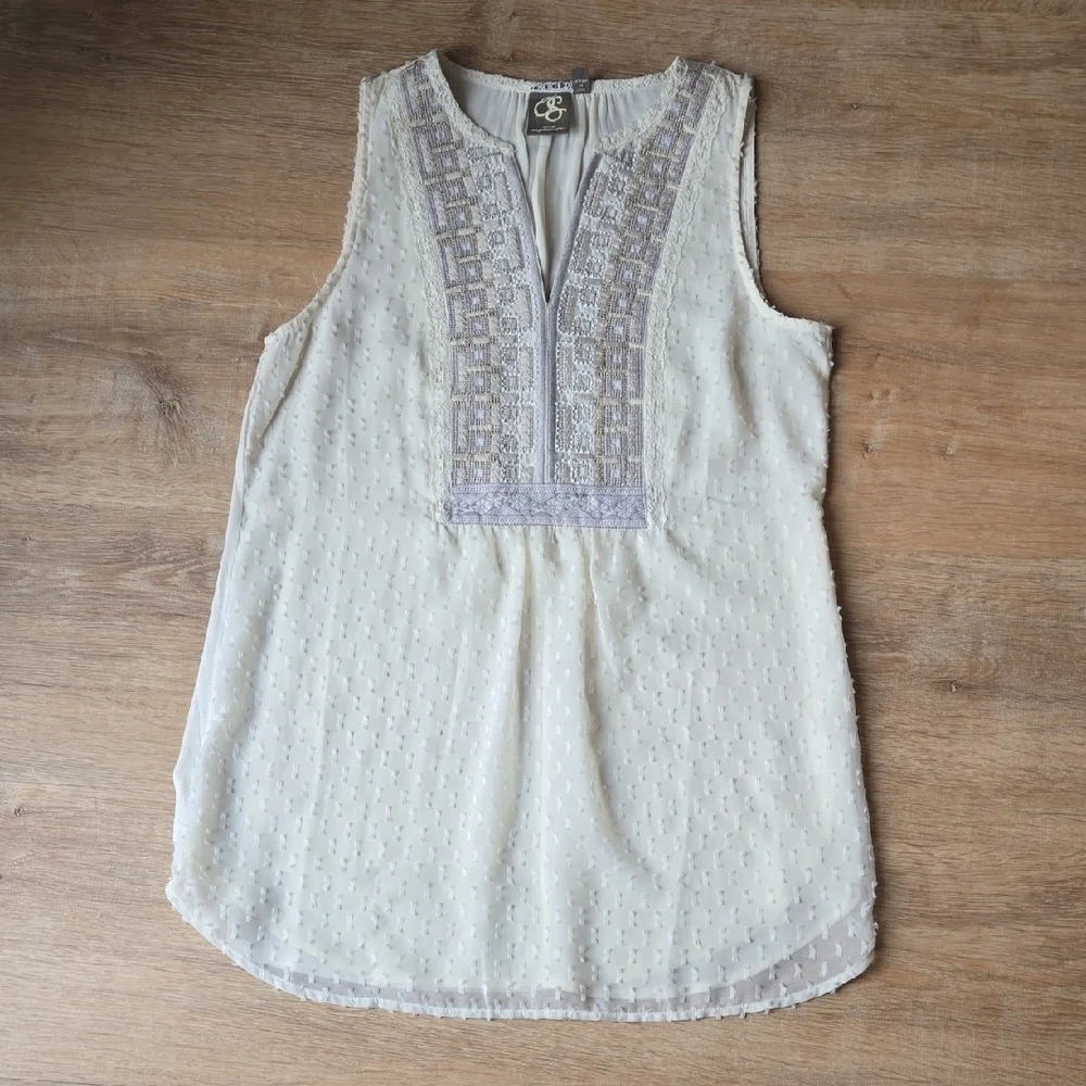 Anthropoloie One September lvory Sleeveless Bloue Sz S - Picture 3 of 11
